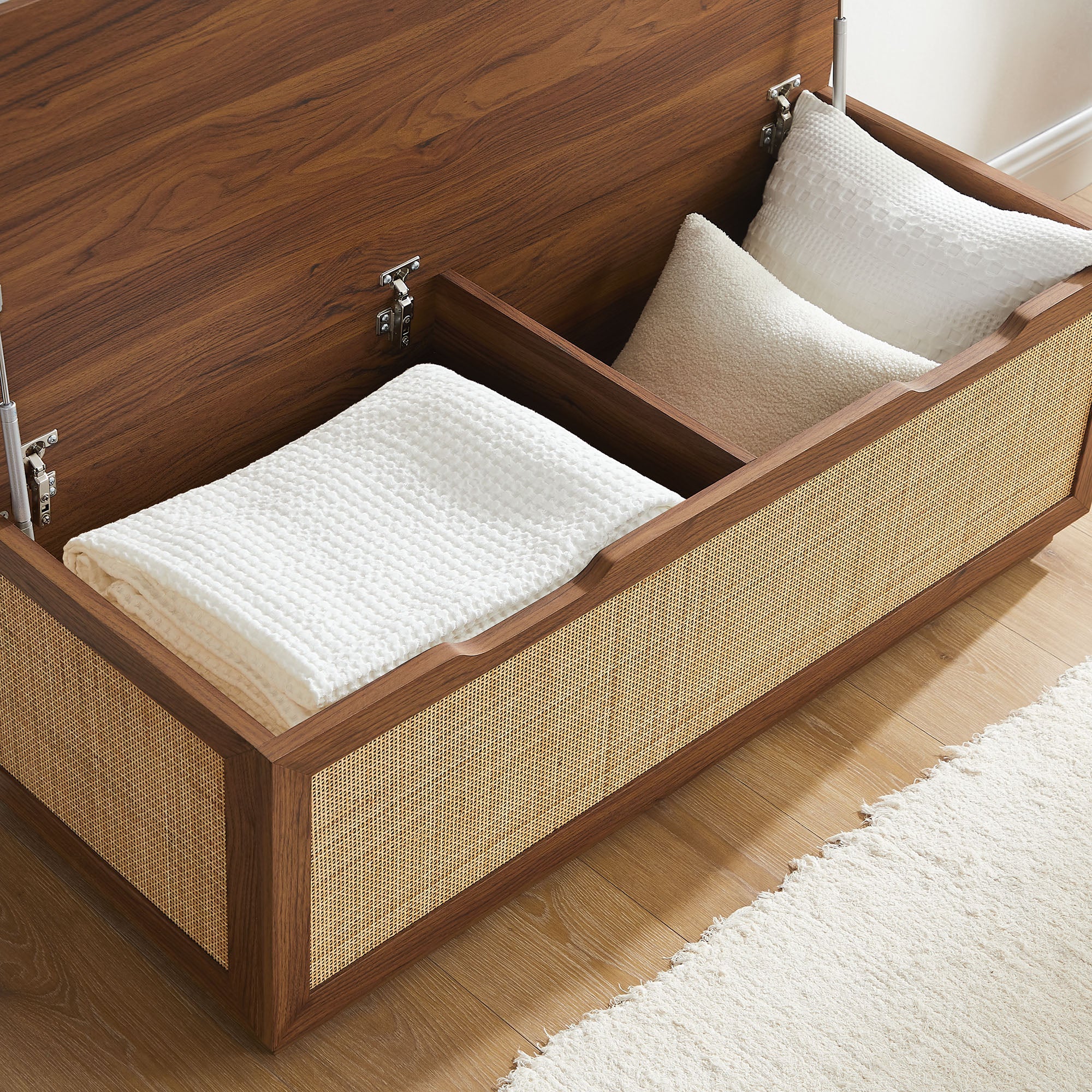 Bellweather Rattan Storage Bench – Walnut