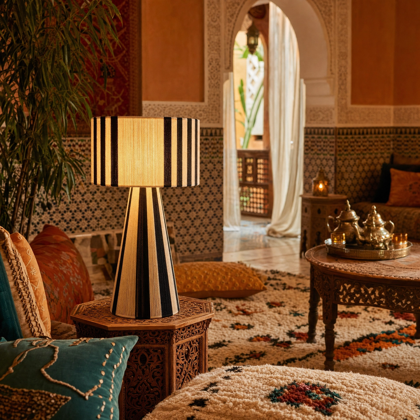 Marrakesh Woven Cotton Table Lamp — Noir