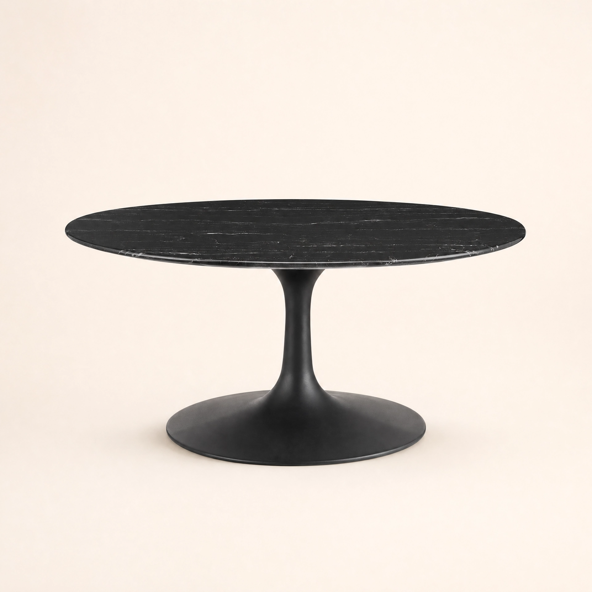 Bellamy Round Marble Coffee Table - Black faux marble top with tapered pedestal base
