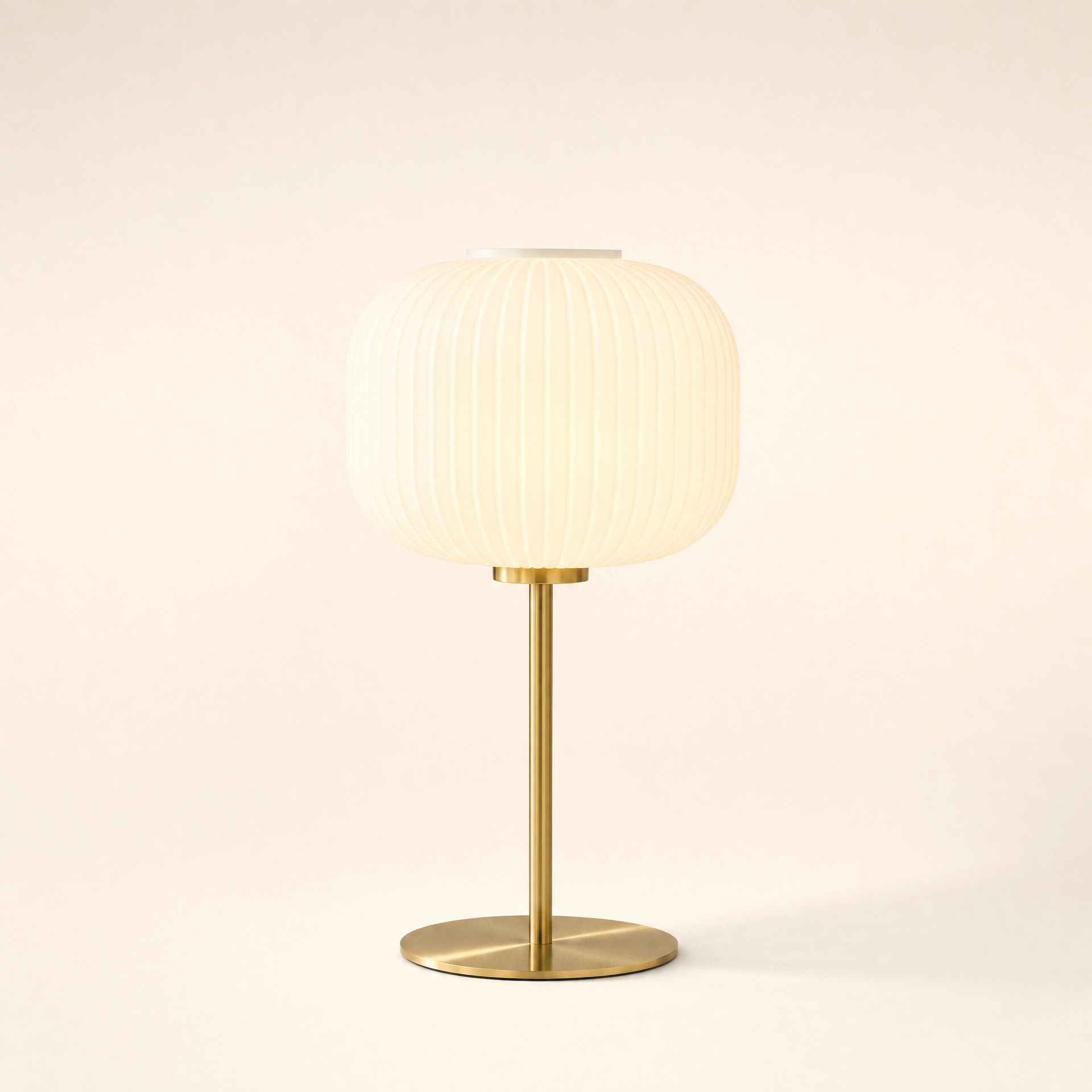Reverie Ribbed Glass Sphere Table Lamp – White & Satin Brass